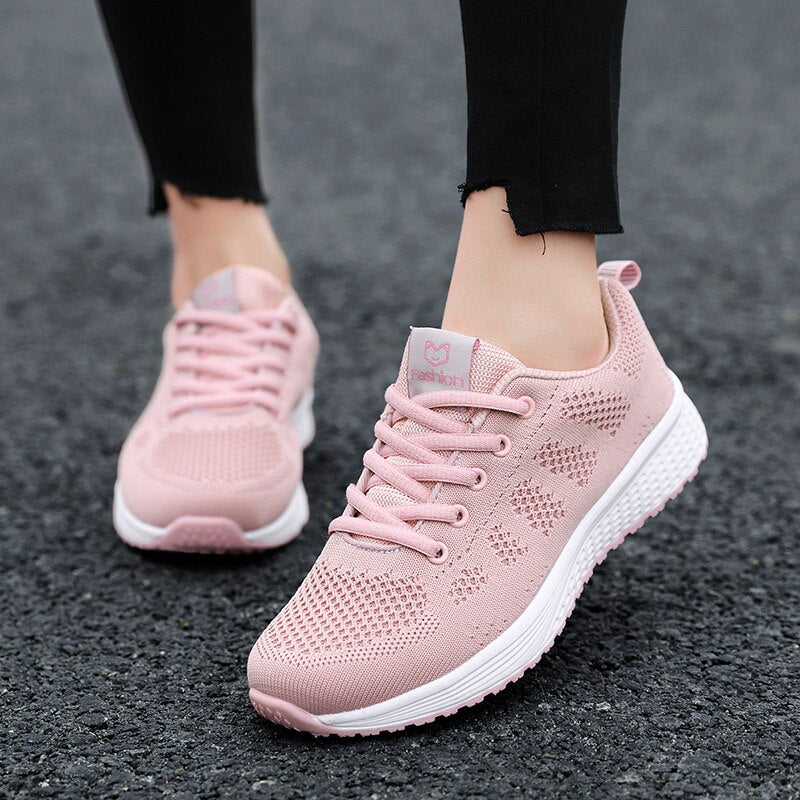 Women Shoes Flats Fashion Casual Ladies Walking Basket Lace-Up Mesh Breathable