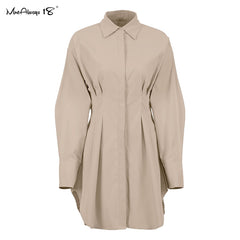 Autumn Winter Bodycon Dress Women Long Sleeve Khaki Pleated