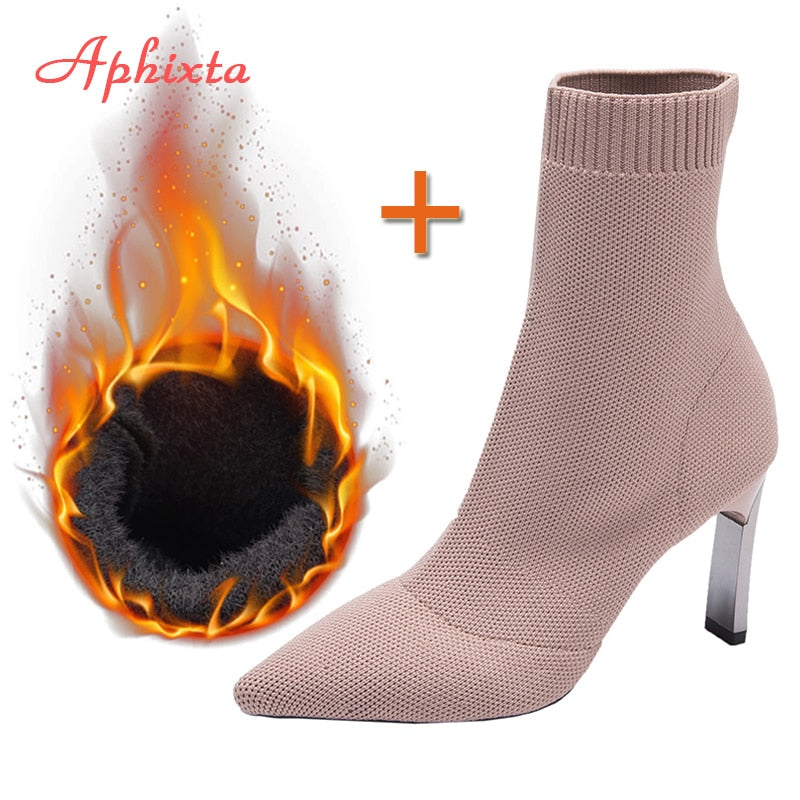 Metal Blade Heels Socks Boots Women Stretch Fabric Elastic Stilettos Heel