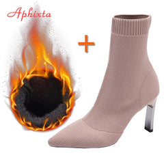 Metal Blade Heels Socks Boots Women Stretch Fabric Elastic Stilettos Heel