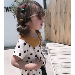 Summer Girls Dress Polka Dot Doll Collar Short Sleeve Sweet Princess Dress