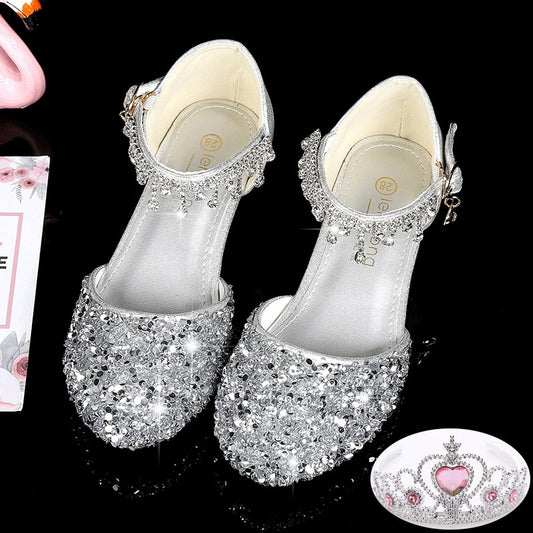 Girls Glitter Sandals Children's High Heels Shoes Kids Performance