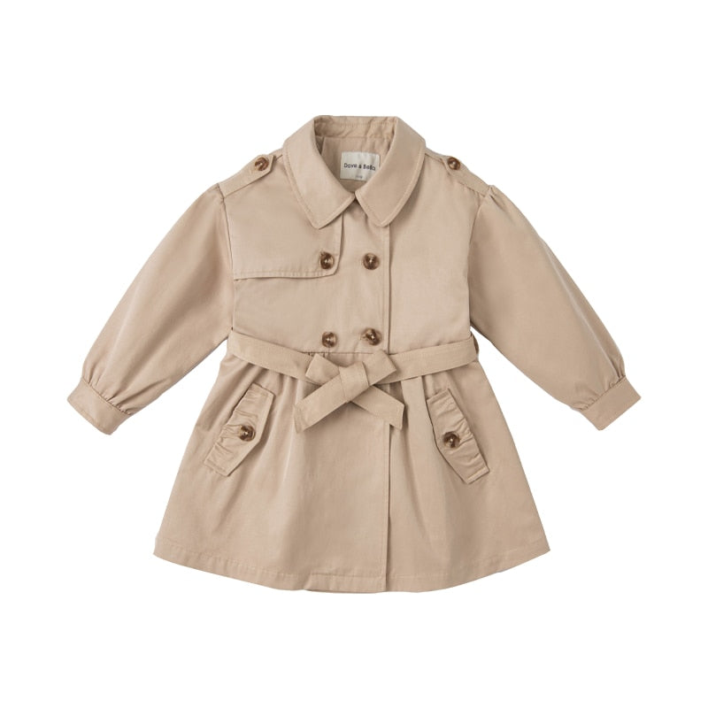 spring kids girls fashion solid  button pockets hooded coat
