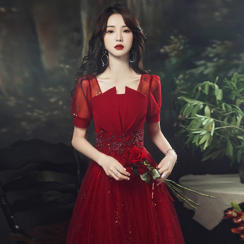 Homecoming Dresses: Burgundy Ball Gown Elegant Beaded Long Party Dress