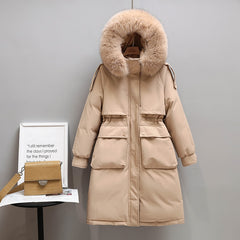 Winter Women Long Jacket Large Natural Fur Collar Hooded