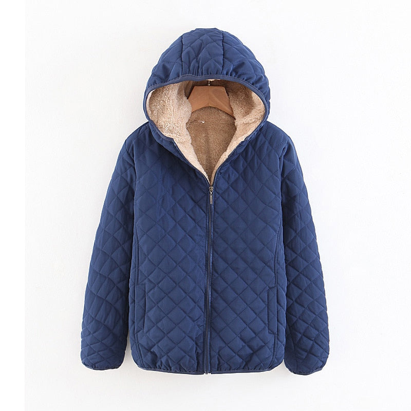 Women Autumn Winter Parkas Coat Jackets Female Lamb Hooded Plaid