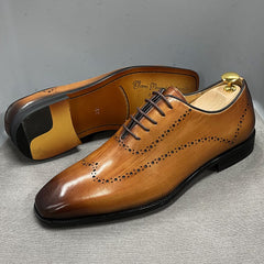 Size 38 To 47 Mens Oxford Shoes Wingtip Genuine Calf Leather Luxury Brand Lace