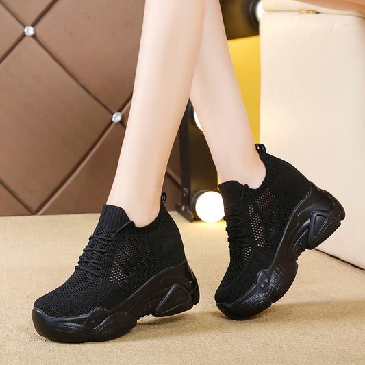 Hidden Heels Platform Sneakers Women Breathable Air Mesh Wedge