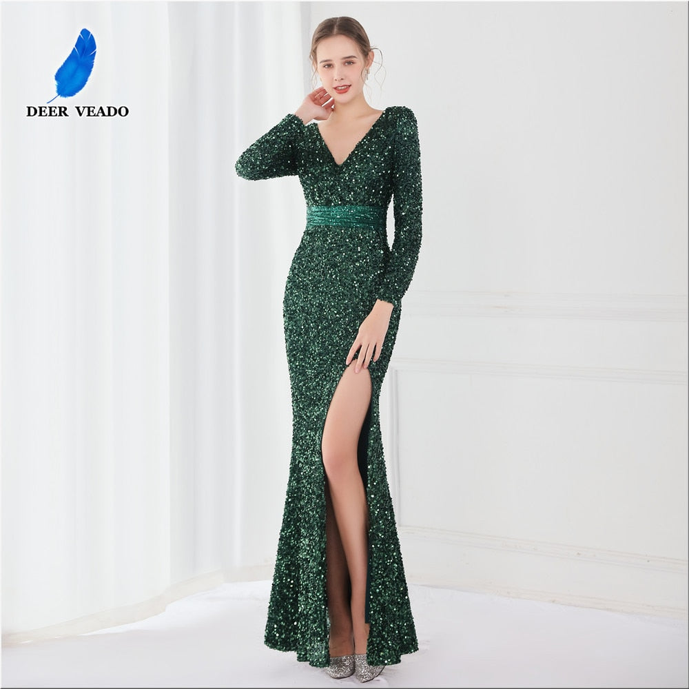 Homecoming Dresses: Sequined Prom Dresses Long Emerald Green