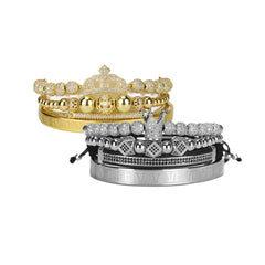 Luxury Royal King Queen Crown charms colorfast Bracelet Stainless steel CZ beads