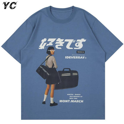 Hip Hop Streetwear Harajuku T Shirt Girl Japanese Kanji Print Tshirt
