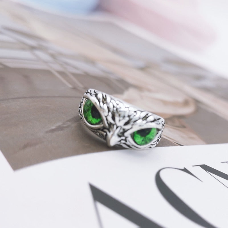 Retro Cute Simple Design Owl Ring Multicolor Eyes Silver Color Men Women