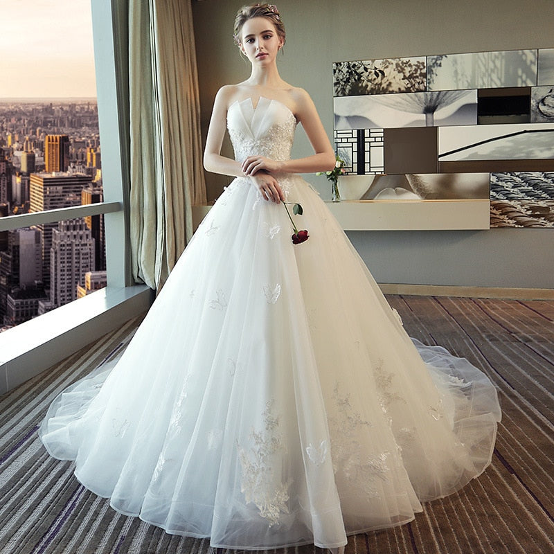 White Bridesmaid Dresses: Wedding Dress Bride White Flower Dress Tube Top Lace