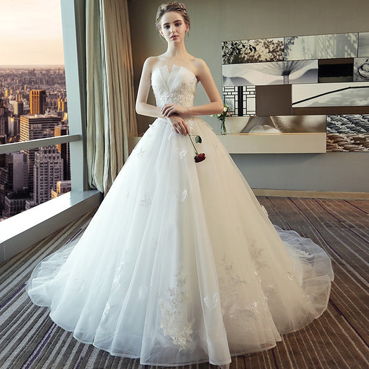 White Bridesmaid Dresses: Wedding Dress Bride White Flower Dress Tube Top Lace