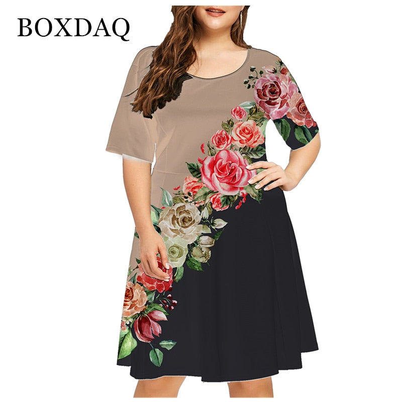 Summer 3D Flower Print Bohemian Dress Women Short Sleeve Mini Dress