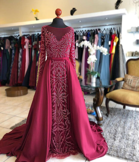 Evening wear Dresses: Evening Night Dress for Women Muslim O Neck Long Sleeves