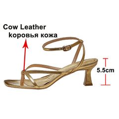 Meotina Sandals Shoes Women Genuine Leather Sandals Narrow Band High Heel