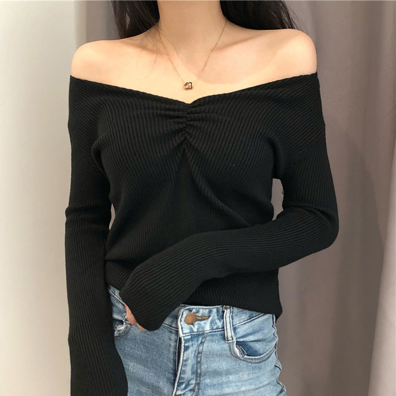 V Neck Women Sweater Autumn Knitted Pullover Jumper