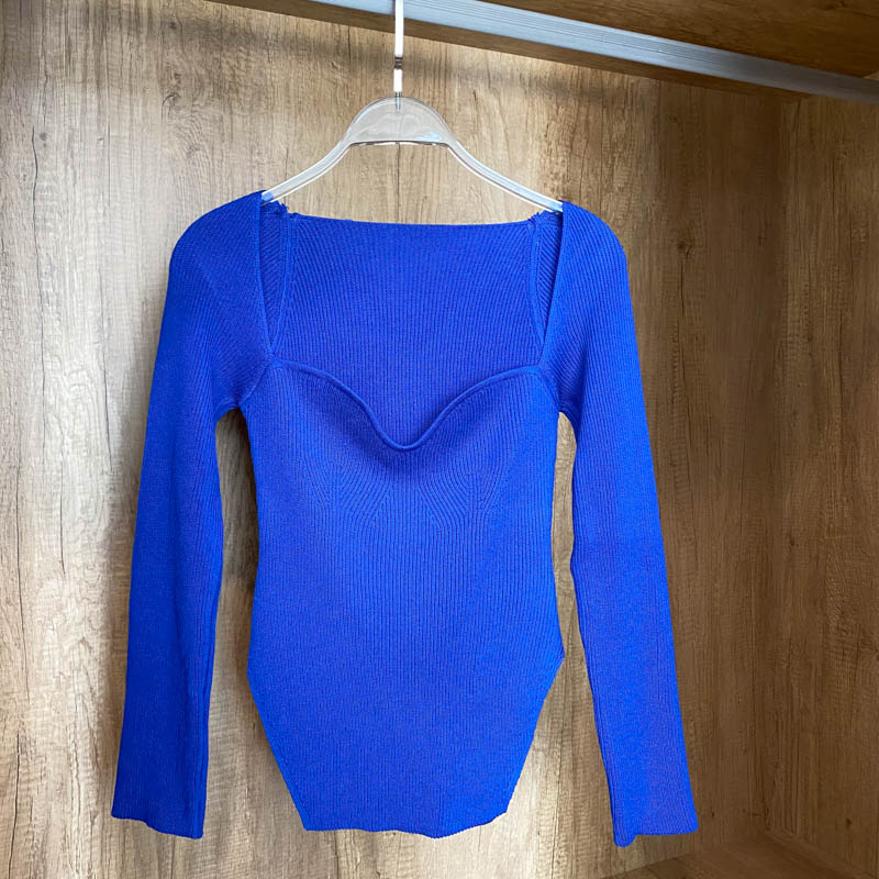 Square Collar Long Sleeve Woman Sweaters Knitted Pullover Women