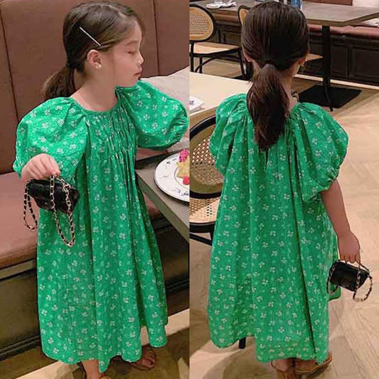 Children Floral Dress Summer Girls Puff Sleeve Dress Children Dress