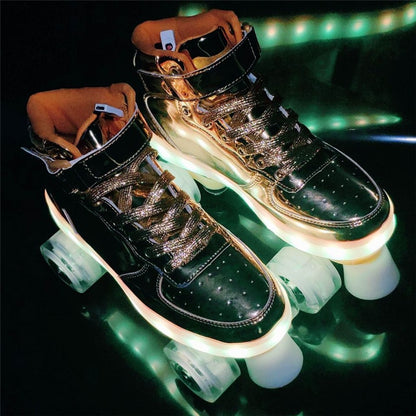 Led Rechargeable 7 Colorful Flash Shoes Double Row 4 Wheel Roller