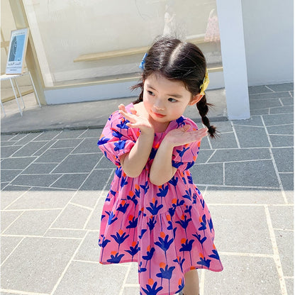 Summer Girls Dress Fashion Bright Bright Color Flower Dresses Big Large Loose