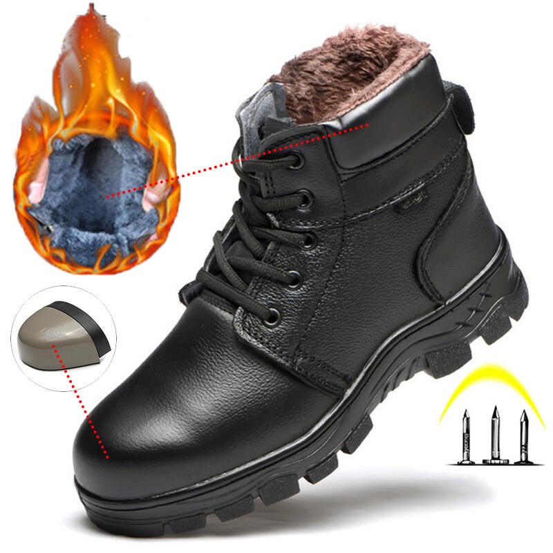 Winter Safety Work Boots Steel Toe Working Men Boots Warm Add Velvet Cold