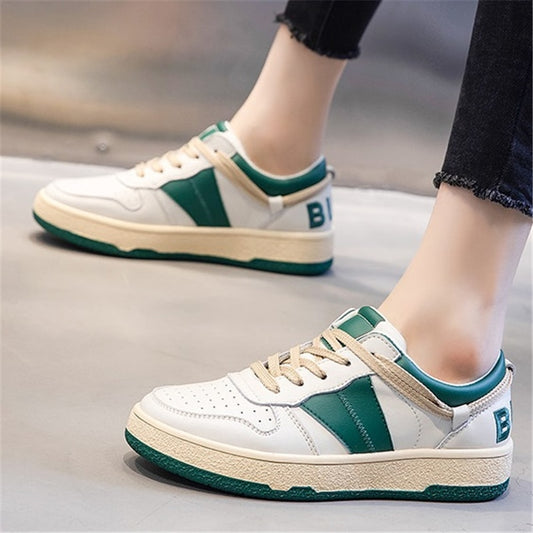 Genuine Leather Women Shoes Flats Platform Shoes Round Toe Lace Up