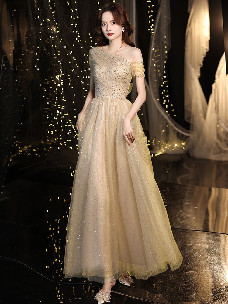 Evening wear Dresses: Off Shoulder A Line Prom Dress  Fashion Sequins