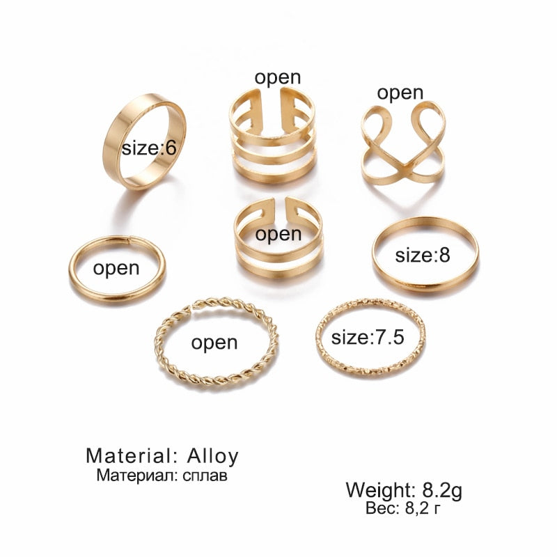 Original Design Gold Color Round Hollow Geometric Rings Set For Women