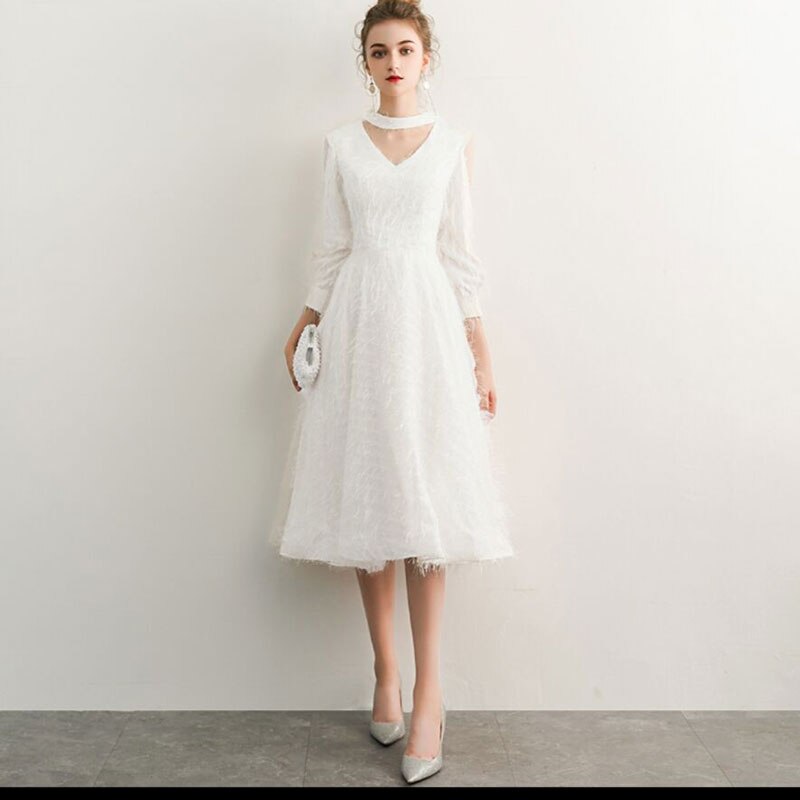 Homecoming Dresses: Champagne Long Evening Dresses V-Neck A-Line Lace Prom