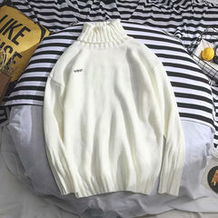 Turtleneck Sweater Men Winter Letter Casual Long Sleeve Top Mens Sweaters