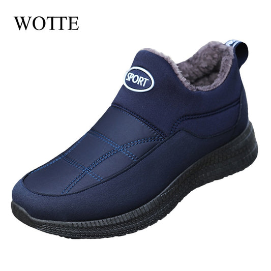 WOTTE Mens Boots Winter Keep Warm Snow Boots Fashion Plush Cotton Shoes