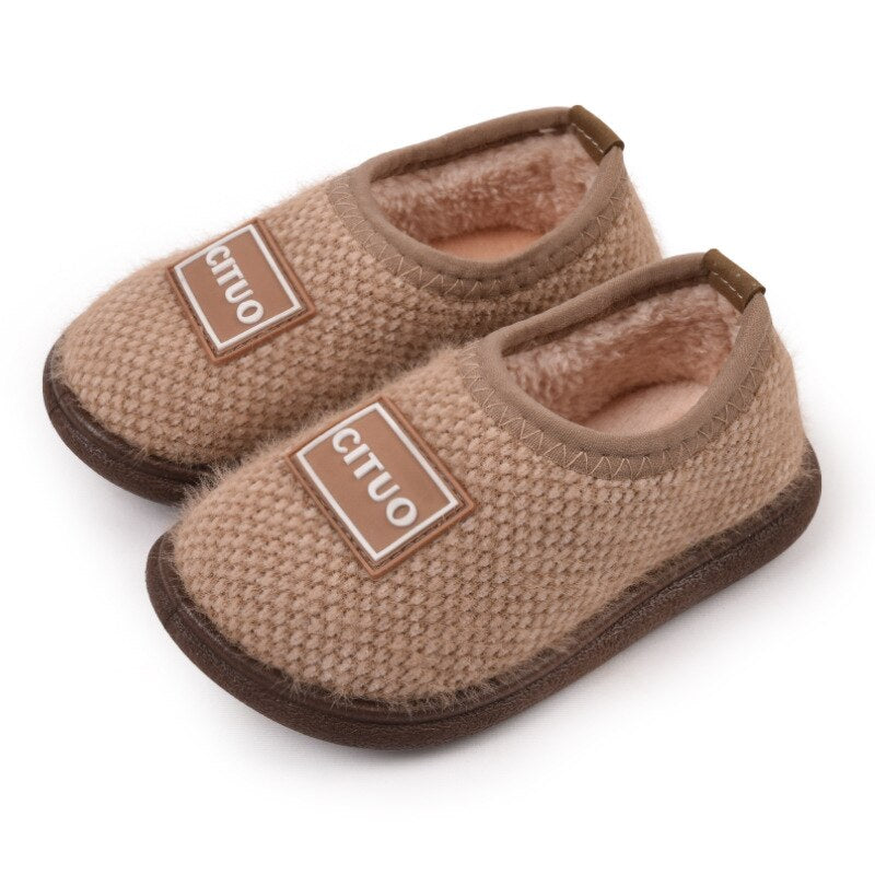 Winter Children Knit Furry Slippers Kids Soft Plush Warm Home Floor Shoes
