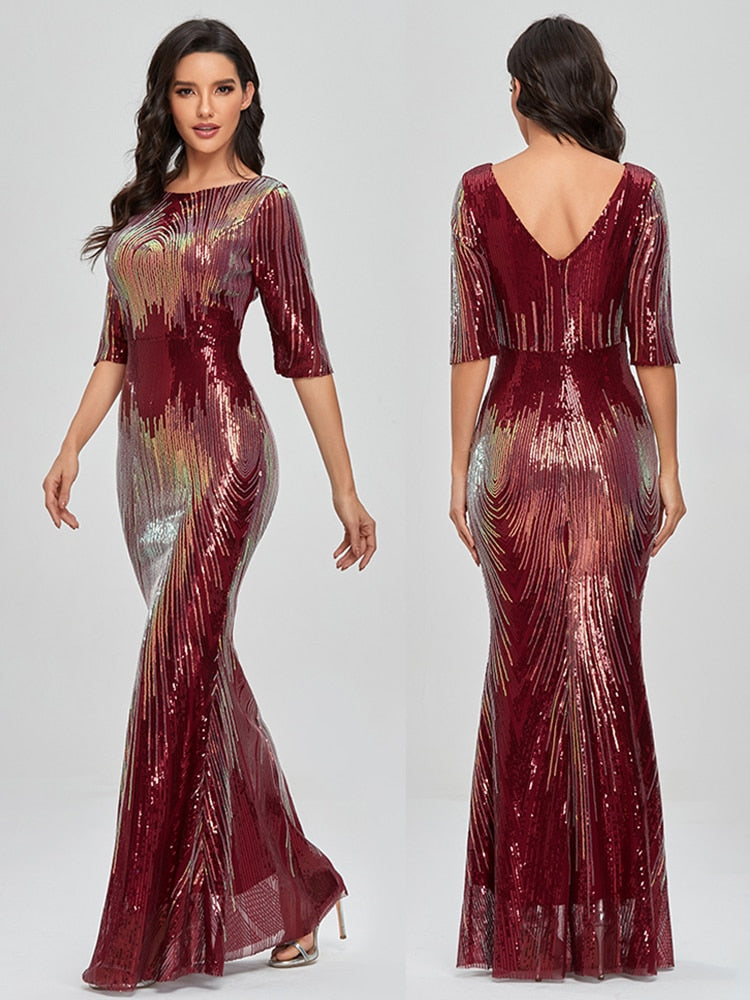 Evening wear Dresses: O-neck Evening Party Dress Shinning Prom Gowns