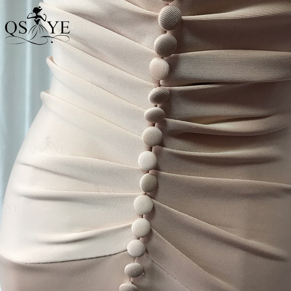 Homecoming Dresses: Champagne Mermaid Long Prom Dress Elastic Ruched