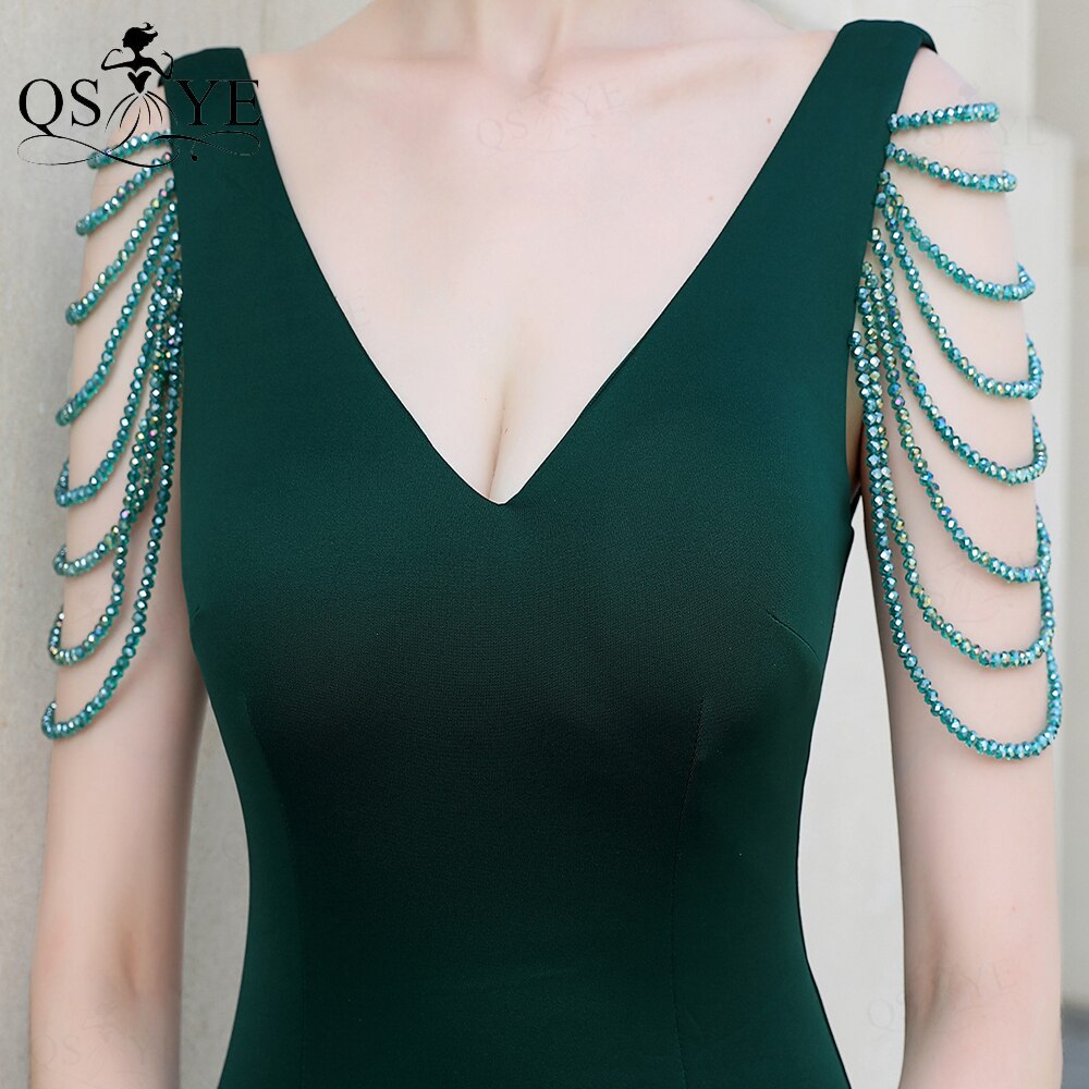 Homecoming Dresses: Prom Dress Stretch Beading Straps Evening Gown Deep V Neck