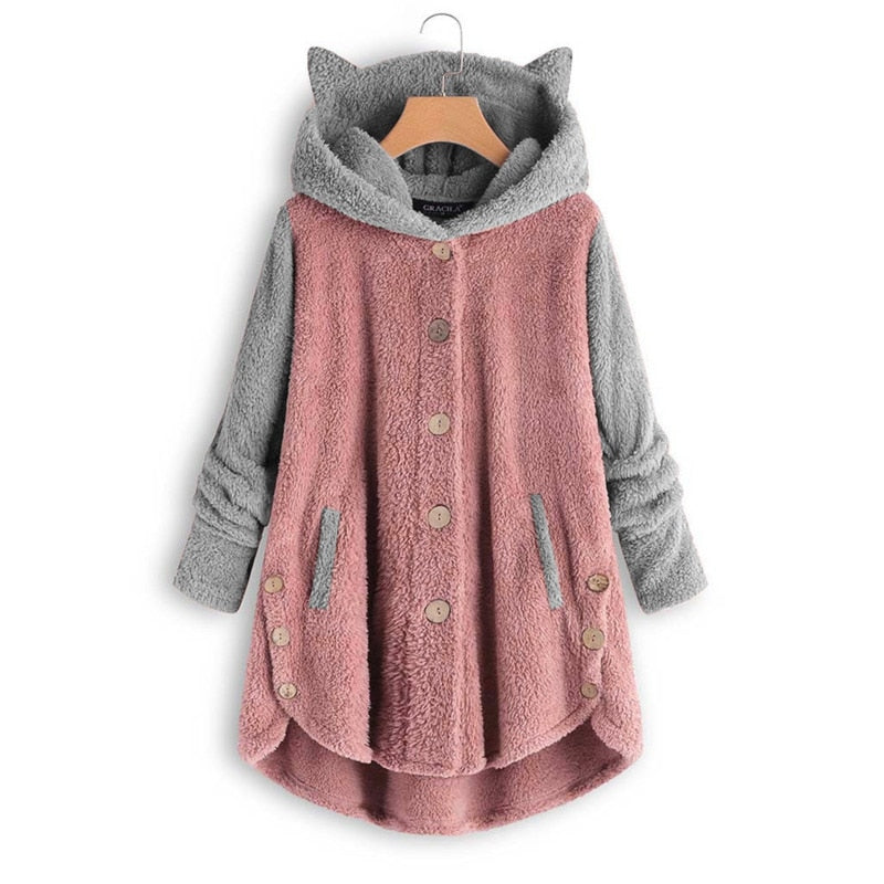 Fashion Cute Cat Women Hoodies Sweatshirts Winter Warm Hooded Tops Loose Coats