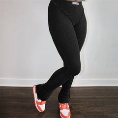 Women Unique Bright Line Casual Trousers   Decoration Irregular Shape Pants