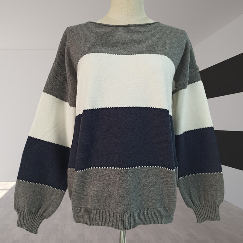Loose Autumn Winter Striped Sweater Women Pullover Plus Size Womens