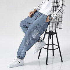 Plus Size Jeans Men Loose Joggers Streetwear Harem Jeans Cargo Pants