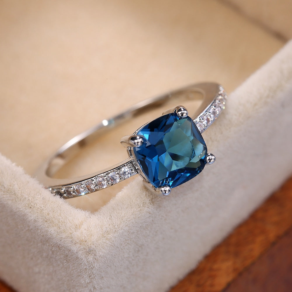 Square Blue Series Stone Women Rings Simple Minimalist Pinky