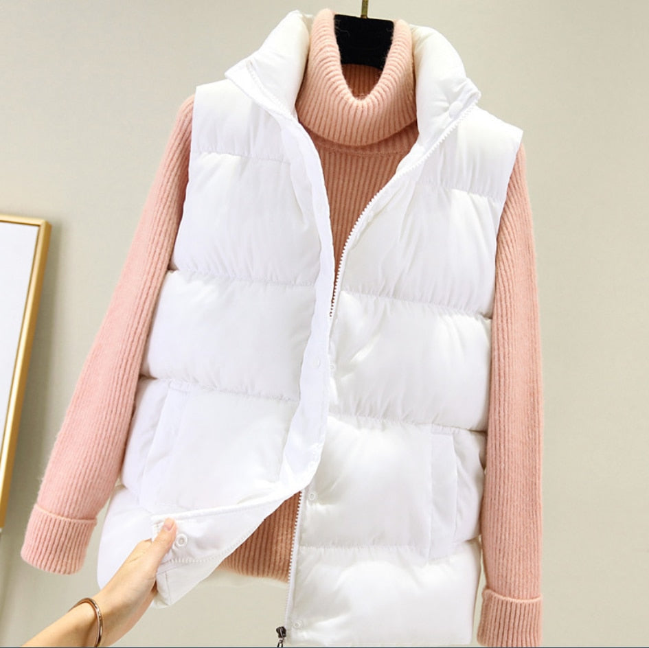 Women Winter Warm Cotton Padded Puffer Vests Sleeveless Parkas Jacket