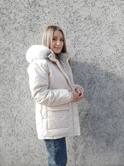 Cotton Padded Fur Parka Big Fur Collar Down Winter Jacket Women