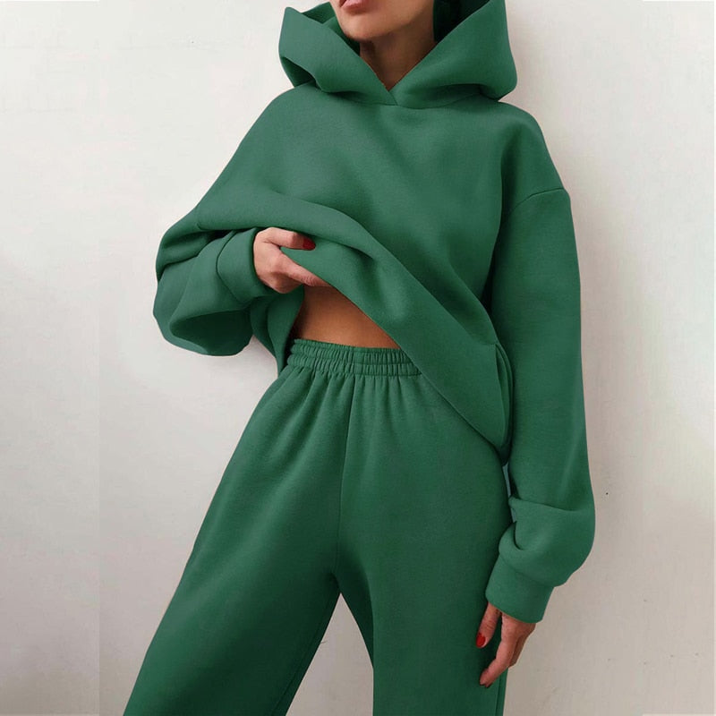 Women Tracksuit Suit Autumn Fashion Warm Hoodie Sweatshirts Two Pieces