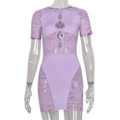 Zebra Mesh Transparent Women Mini Dress for Beach Holiday Night Club