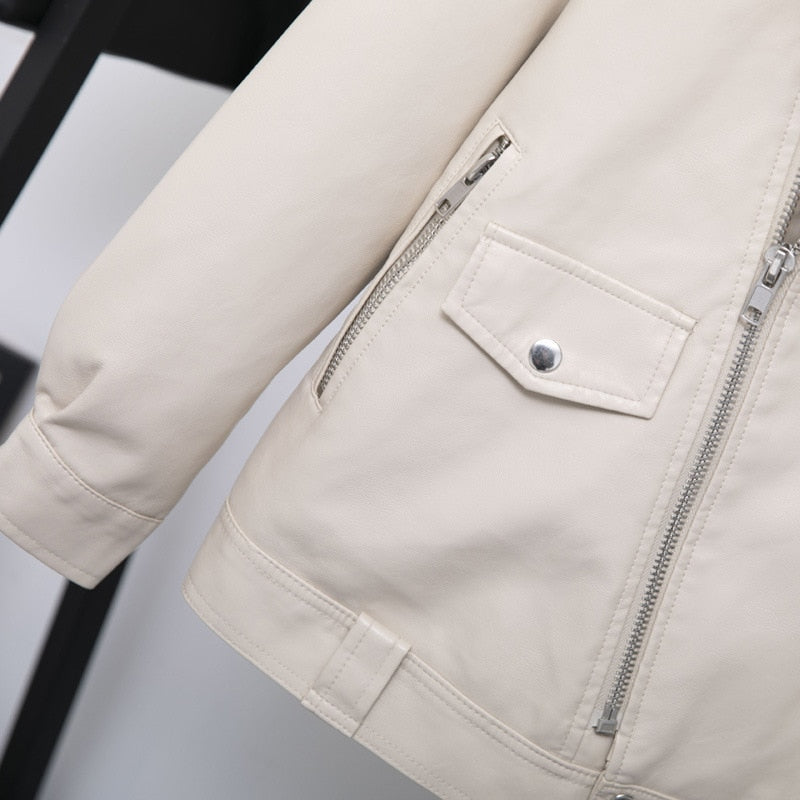 Fitaylor Autumn Women Faux Leather Jacket Casual Loose Soft Pu