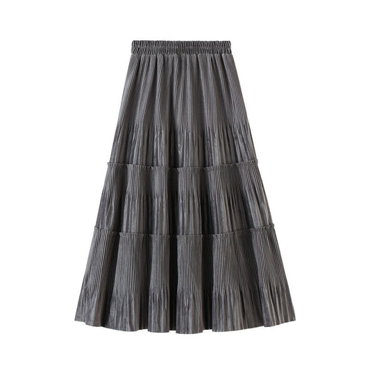 Solid Color Female Vintage Long Velvet Pleated Skirt Women Autumn