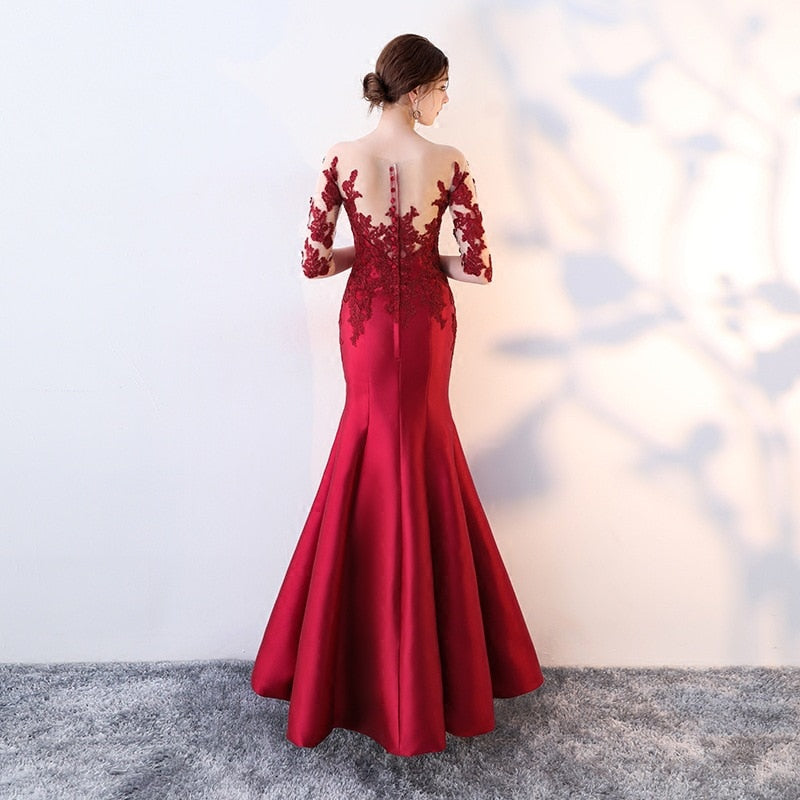 Homecoming Dresses: Red Mermaid Evening Dress Half Sleeve Appliques Elegant