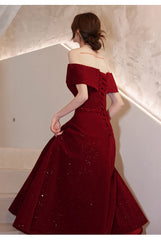 Burgundy Off The Shoulder Evening Dress Elegant Engagement Dresses Female